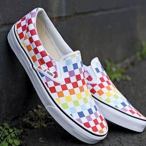 Vans Slip-On Rainbow Checkerboard Skate Shoes